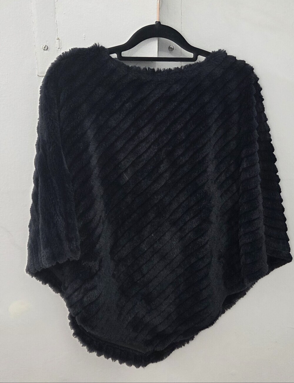 Black Rivet Faux Fur Poncho Sweater
